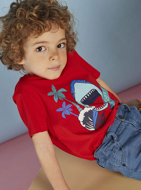 Camiseta de color rojo con estampado de tiburón para niño CYDOAGE3 / 22E3PGT1TMCF525