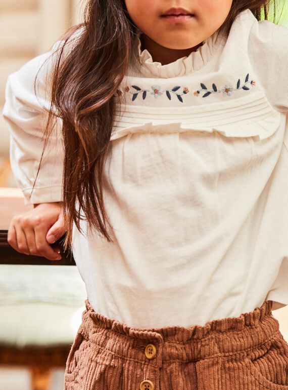 Camiseta de color crudo con volantes DIACHETTE / 22H2PFY3TML001