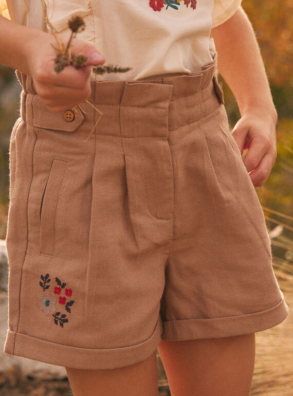 Pantalón corto beige bordado con pinzas KISHORETTE / 24E2PFC1SHO804