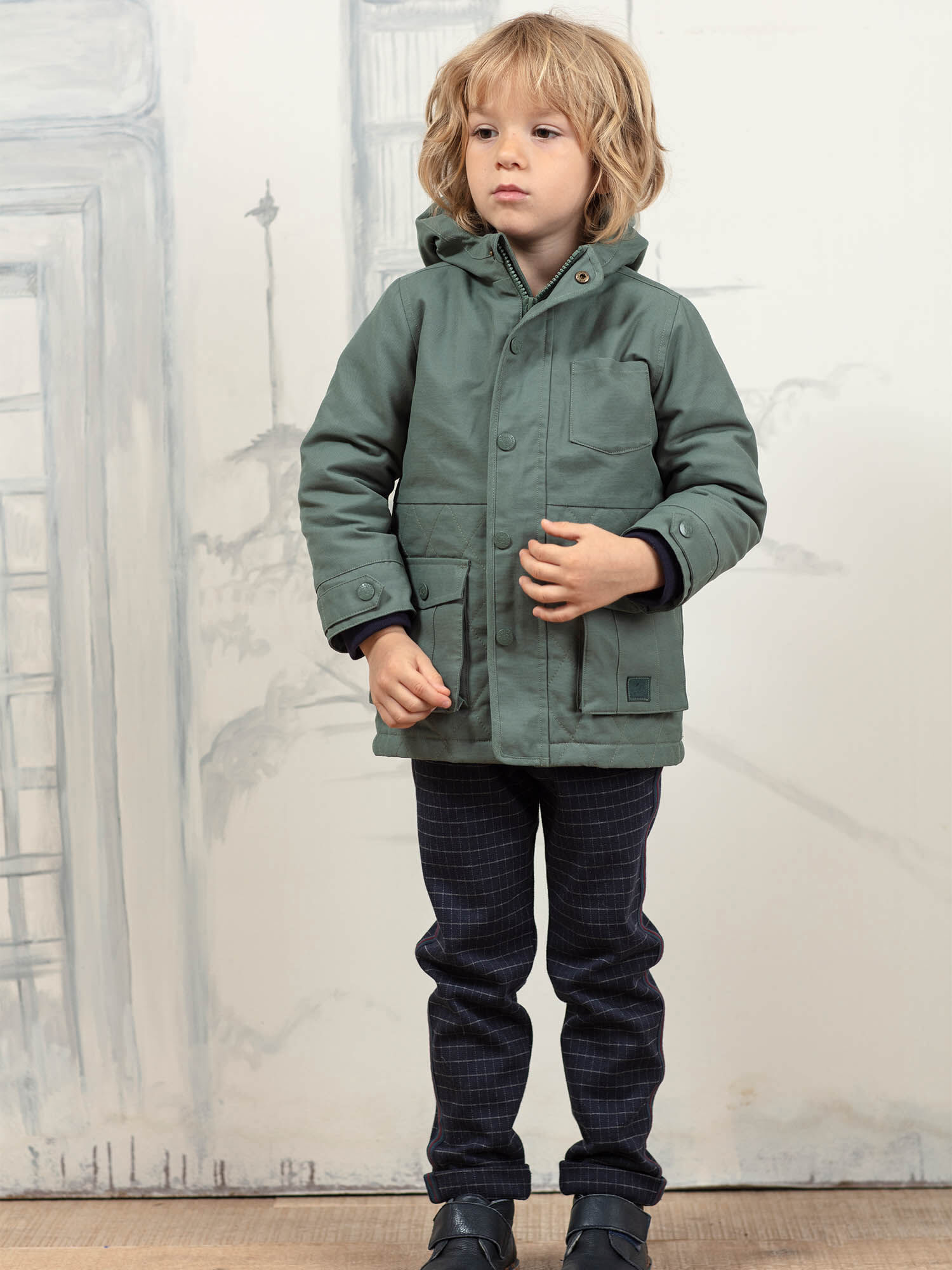 Impermeable de color verde caqui y anorak extraible para nino Chico Sergent Major