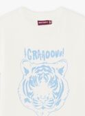 Camiseta de color crudo y azul claro con estampado de tigre texturizado para niño CAZOTAGE3 / 22E3PGF1TMC001
