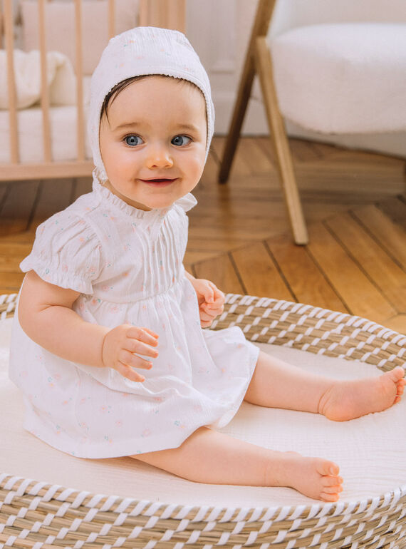Vestido y gorro de recién nacido blanco con estampado de flores FOLINA / 23E0CFT1ROB000