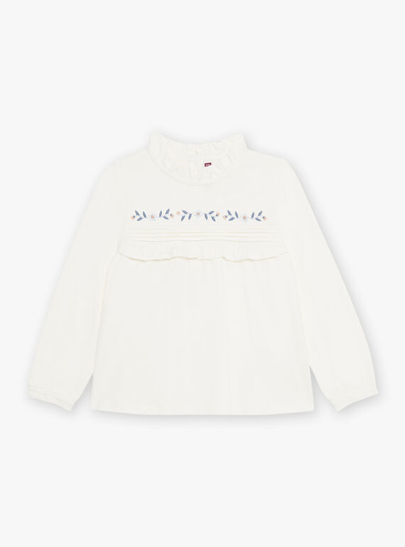 Camiseta de color crudo con volantes DIACHETTE / 22H2PFY3TML001