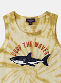 Camiseta de tirantes tie-dye mostaza y blanco de punto fino con estampado de tiburón KLODEBAGE / 24E3PGS1DEBB107