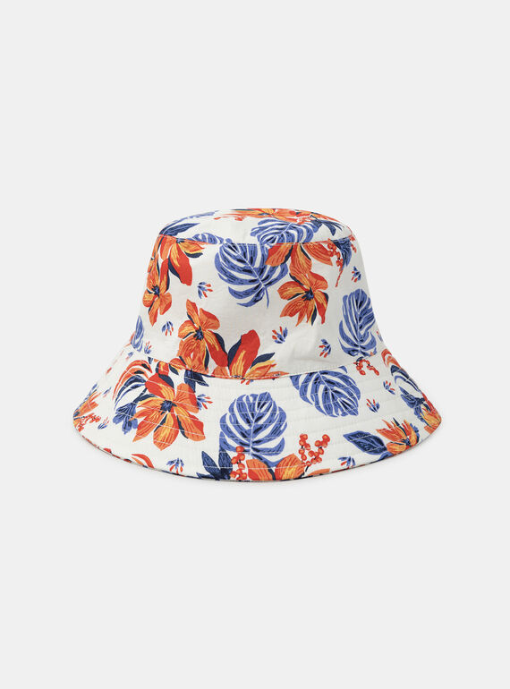 Gorro bucket con estampado de flores tropicales naranjas y azules KLOBOBETTE / 24E4PFS1CHA001