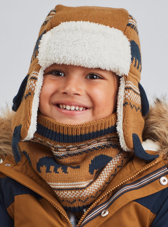 Chapka de color camel de punto jacquard con estampado de osos para niño BITETAGE / 21H4PGE3BON804