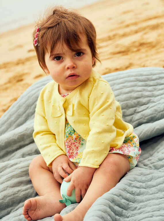 Cárdigan con dibujo de lunares y lazo amarillo pastel para bebé niña CASABINE / 22E1BFN1CARB115