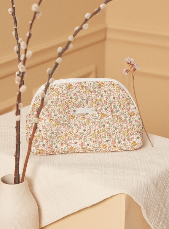 Neceser de color crudo y rosa de popelina con estampado floral LOLA / 24H0AF11ACD001